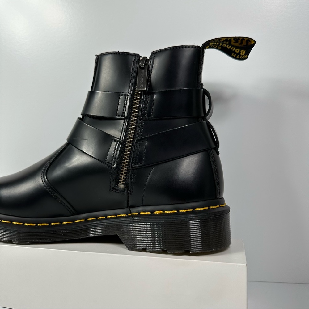 DOC JAIMES LEATHER HARNESS STRAPS CHELSEA BOOTS INNER ANKLE ZIP POLISHED SMOOTH - Picture 10 of 10